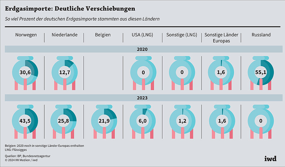 So viel Prozent der deutschen Erdgasimporte stammten aus diesen Ländern